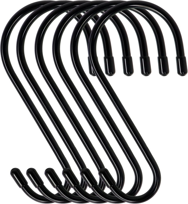 DINGEE 6 Pack Large S Hooks, Rubber Coated, Heavy Duty Non Slip, Black Vinyl Coated Closet S Hooks for Hanging Plants, Jeans, Pot, Pan, Garden, Bird Feeders - Image 1